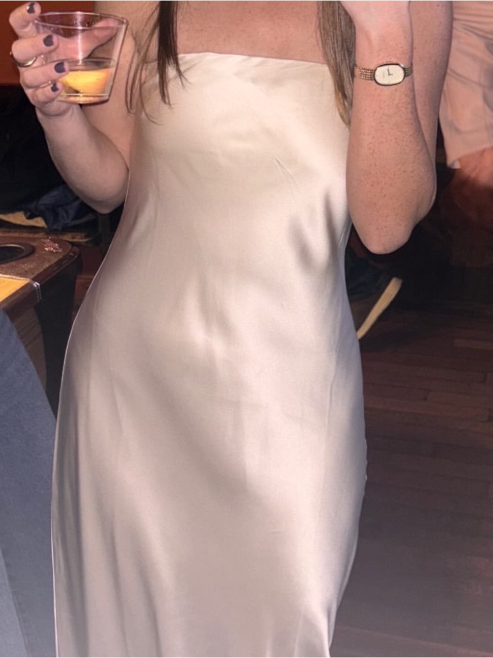 Reformation Strapless Satin Slip Dress in Ivory - Picture 3 of 3